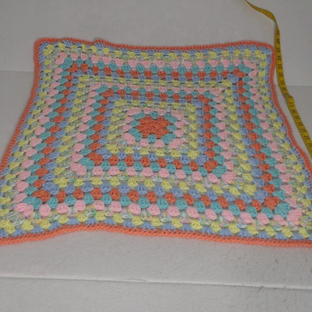 Handmade Unisex Baby Blanket 25x25 Multicolor Pastel Crochet Granny Square Boho